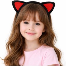 Peluş Kedi Kulak Taç Kırmızı Siyah – Çocuk Parti &amp; Kostüm Tacı