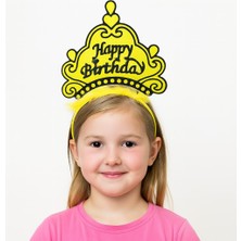Sarı Happy Birthday Prenses Tacı – Doğum Günü Taç Aksesuarı