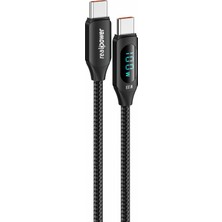 Realpower 100W Usb-C - Usb-C Dijital Göstergeli Örgülü Şarj Kablosu Siyah  (1 M) CA-100WCCBK