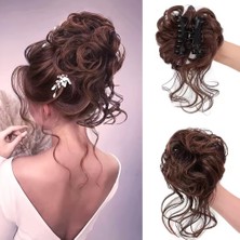 Tokalı Kuyruklu Dağınık Topuz  / Kahve Karamel