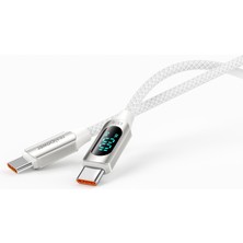 Realpower 100W Usb-C - Usb-C Dijital Göstergeli Örgülü Şarj Kablosu Beyaz  (1 M) CA-100WCCWH