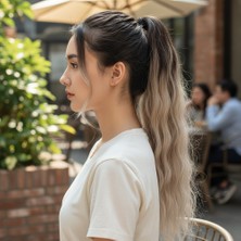 Lastik Tokalı At Kuyruğu Su Dalgalı / Kahverengi / Kumral  Ombre Beyaz Platin Röfle