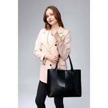 Luzia Julier Kadın Kroko Desen 2 Kollu Fermuarlı Büyük Boy Çanta Omuz Çantası, El Çantası, Laptop Çantası