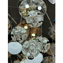 LED Yeni Model 4 Sarkıt Kristal Lüx Salon Avize Krom Renk