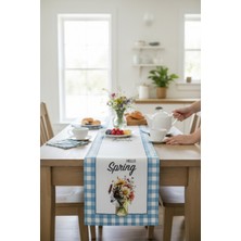 Visionario Masa Örtüsü Runner Bahar Temalı Hello Spring 140X40 Raşel Örme Kadife Dijital Baskı