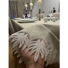 Zeren Home El Işçiliği Çeyiz Dantel Detaylı Dertsiz Oval Masa Örtüsü Taş Rengi