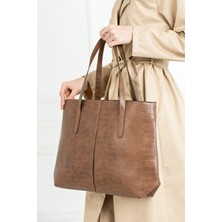 Luzia Julier Kadın Kroko Desen 2 Kollu Fermuarlı Büyük Boy Çanta Omuz Çantası, El Çantası, Laptop Çantası