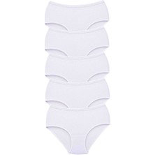 ModaSize 5 Adet Tutku Kadın Yüksek Bel Bato Kalın Lastik Külot Beyaz