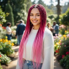 Afrika Örgüsü ve Rasta Için Sentetik Ombreli Saç / Koyu Pembe / Açık Pembe