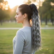 Lastik Tokalı At Kuyruğu Kabarık Afro Dalgalı / Siyah / Gri Ombre