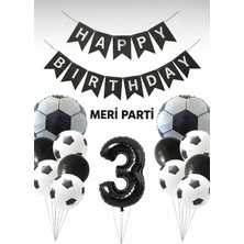 Meri Parti Futbol Temalı Siyah Beyaz Balon Seti Futbol Konsept Doğum Günü Parti Süsü (1–9 Yaş Seçenekli)