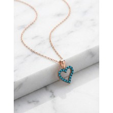 Arvenia Silver Kalp Motifli Turkuaz Taşlı Rose Gold Kaplama Kadın 925 Ayar Gümüş Kolye