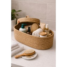 Efuliz Home Jüt Hasır Oval Kapaklı Sepet - Organizer, Düzenleyici, Dekoratif Sepet - Handmade El Dokuma Sepeti