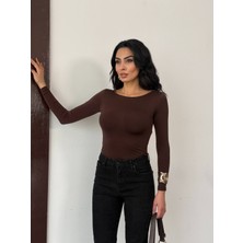 Cuyka Kadın Bluz Sandy Kumaş Uzun Kollu Sırt Dekolteli Bağlamalı -