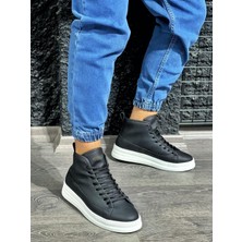 Yüksek Taban Ayakkabı C- Siyah (Beyaz Taban)