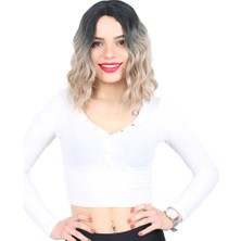 Seçkin Trend Fiber Sentetik Kısa Dalgalı Perçemsiz Peruk / Siyah / Küllü Bebek Sarı Ombreli