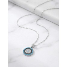 Arvenia Silver Nazar Boncuğu Zirkon ve Turkuaz Taşlı Kadın 925 Ayar Gümüş Kolye