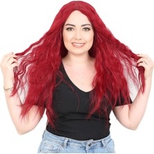 Kabarık Dalgalı Uzun Fiber Sentetik Peruk / Kızıl