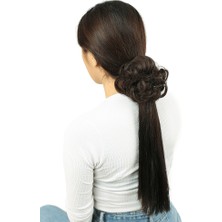 Saçlı Lastikli Topuz Toka / Açık Kahve