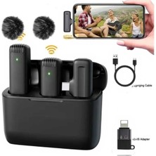 Kablosuz Yaka Mikrofonu, Şarj Kutulu, Android ve iPhone Uyumlu, Gürültü Azaltmalı