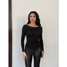 Cuyka Kadın Bluz Sandy Kumaş Uzun Kollu Sırt Dekolteli Bağlamalı -