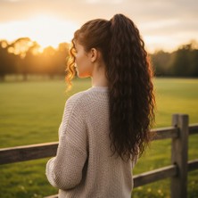 Seçkin Trend Bağlamalı Kabarık Dalgalı At Kuyruğu / Açık Kahve