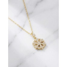 Arvenia Silver Küçük Kar Tanesi Motifli Zirkon Taşlı Altın Kaplama Kadın 925 Ayar Gümüş Kolye