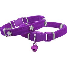 Kadife Kedi Boyun Tasması Yıldızlı 20-32 cm Mor