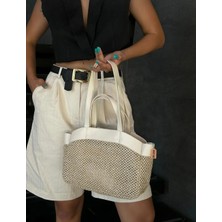 Özüm Takı Çanta A Kaiite Ithal Hasır Yavru Çantalı Kadın El ve Kol Çantası Beyaz