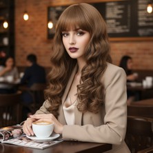 Seçkin Trend Dalgalı Perçemli Uzun Fiber Sentetik Peruk / Bebek Kumralı