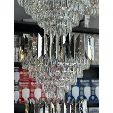 LED Yeni Model 50 cm Kristal Lüx Salon Avize Krom Renk