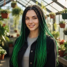 Afrika Örgüsü ve Rasta Için Sentetik Ombreli Saç / Siyah / Koyu Yeşil / Açık Yeşil