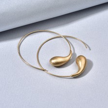 Nox Jewelry 14 Ayar Mikron Altın Kaplama Mat Damla Detaylı İnce Halka Gümüş Küpe - E00303