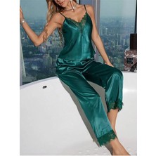 Jermo Kadın Saten Dantel Detaylı 2 Li Pijama Takımı