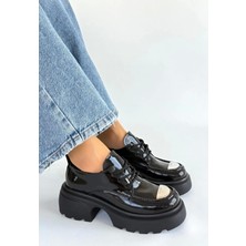 Kiya Siyah Rugan Dolgu Topuk Oxford Ayakkabı