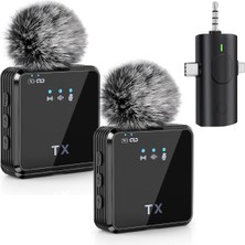 Ikili Kablosuz Yaka Mikrofonu Type C Android iPhone Uyumlu Ses ve Video Için