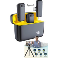 Profesyonel Kablosuz Yaka Mikrofon Çiftli Powerbankli Type-C Uyumlu