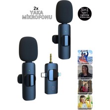 Çiftli Kablosuz Yaka Mikrofonu 3-In-1 Type-C, Lightning, Aux Uyumlu