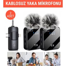 Kablosuz Yaka Mikrofonu 2'li Tipe-C Android & Ios Kamera ve Canlı Yayın Seti