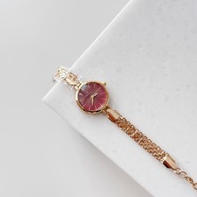 Vesce Atelier Hasır Kordon Gold Saat Bordo