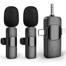 Kablosuz Yaka Mikrofon Çiftli Type-C Lightning Bağlantı Seti