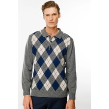 Centilmen Desen Polo Yaka Önü Baklava Desenli Yün Kazak 24513