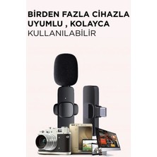 Kablosuz Yaka Mikrofonu 2'li, Type-C ve Lightning Dönüştürücü Seti