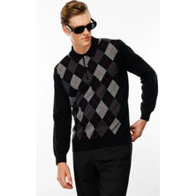 Centilmen Desen Polo Yaka Önü Baklava Desenli Yün Kazak 24513