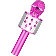 Pembe Karaoke Mikrofon, Bluetooth Hoparlör, Hafıza Kartı ve USB ile Kablosuz Eğlence
