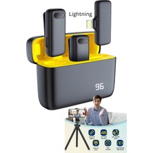 Powerbankli Profesyonel Kablosuz 2'li Yaka Mikrofon Seti, Lightning Uyumlu