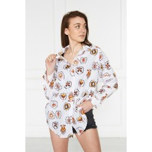Comstar Kadın Oversize Renkli Desenli Uzun Basic Gömlek