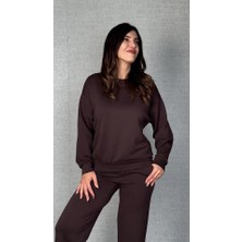 ModaSize Kadın Uzun Kollu Bisiklet Yaka Viskon Iki Iplik Bluz ve Pantolon Ikili Takım