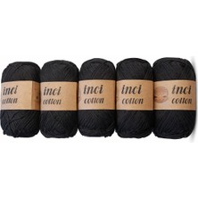 Inci Cotton 5'li Koton Siyah Pamuk Örgü Ipi Ipliği 100G 250M