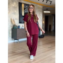 ModaSize Kadın Kısa Kollu Bisiklet Yaka Viskon Iki Iplik Bluz ve Pantolon Ikili Takım